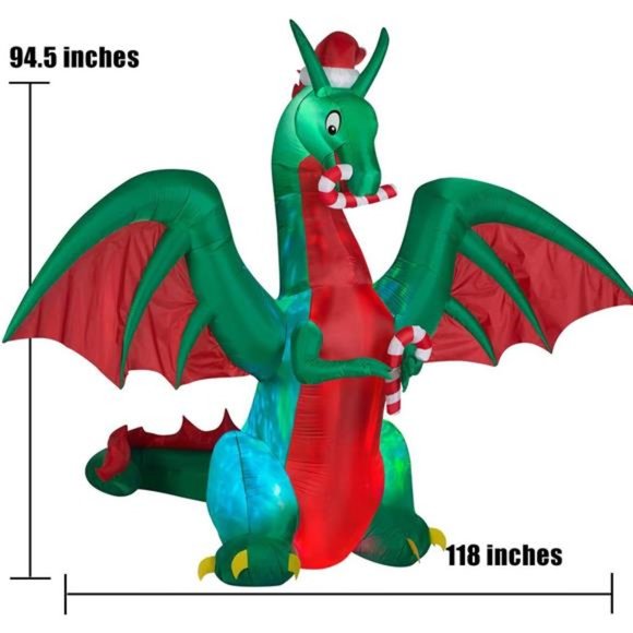 8ft Inflatable Christmas Dragon with Candy Disco LED Lighted Blow Up Decoration - Picture 4 of 6